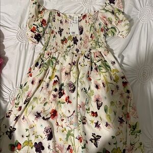 H&M Cream Floral Smocked Blouse with Purple, Yellow & Green Flowers